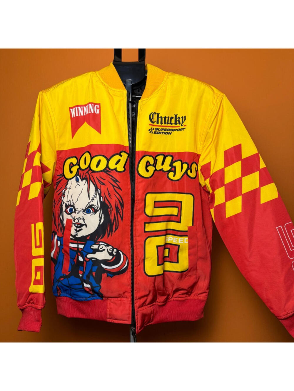 NEW Reason X Chucky Good Guys Men’s Varsity Bomber Racing Red Jacket Size Medium
